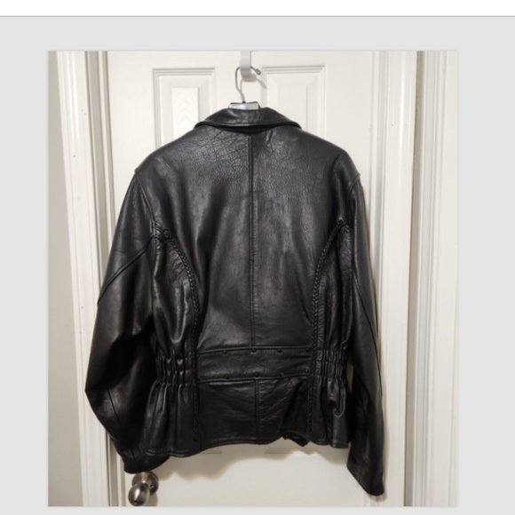 Zony Inc Black Leather Biker Moto Jacket Zip Out Lining - Picture 5 of 14